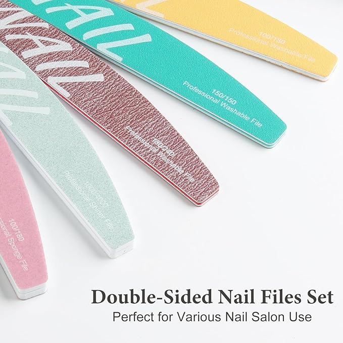 9Pcs Nail Files Buffer Set Double Sided Professional Emery Boards for Natural Acrylic Nails 100/120/150/180/220/240/280/1000/4000 Grit Washable Soft Nail Filer Manicure Tools Home Salon Use