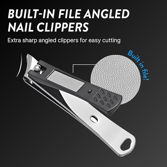 Ingrown Toenail Clippers for Seniors Thick Toenails, 7 Pcs Heavy Duty Large Pedicure Toe Nail Clipper Set with Wide Opening, Includes Nail Cutter, File, Lifter, Cuticle Pusher, Travel Case