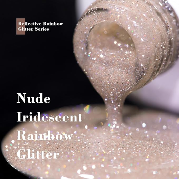 RARJSM Reflective Glitter Gel Nail Polish Nude Light Brown Pink Sheer Jelly Gel Polish Flash Diamond Sparkle Rainbow Silver Shimmer Soak off Curing Requires 15ml Single Bottle for Home Salon