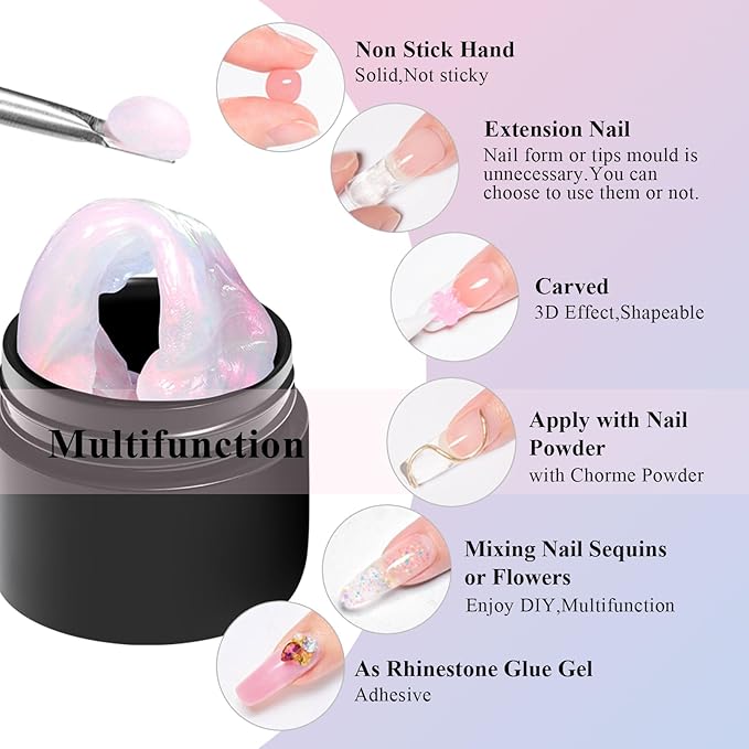 MEET ACROSS Gel Builder Kit: Self-Levelling, Long Lasting Extension Hard Gels for Strengthener, Broken Nails Repair Gel Kit with Nail Forms, Cuticle Pusher, Nail File and Brush Pen
