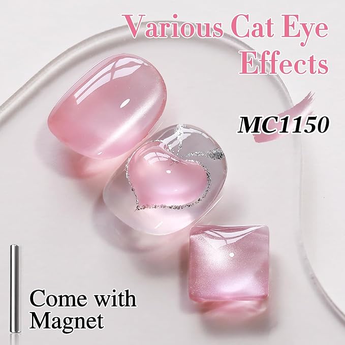 Double Rhythm 0.5 Oz Cat Eye Gel Polish with Magnet Same Color Same Bottle Holographic Glitter Shimmer Translucent Color Salon 15 ML Magnetic Nail Art (Rose Pink-MC1150)