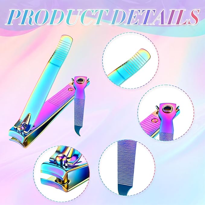 Bememo 12 Pieces Stainless Nail Clippers Set Fingernail and Toenail Clippers Nail Cutter Tool Set for Men and Women (Rainbow)