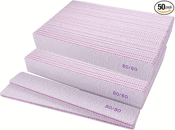 80/80 Grit Nail Files, Emery Boards Nail File for Acrylic and Gel Nails, Coarse Nail File Double Sided 80 Grits Emory Professional Filers Reusable Washable Manicure Square Gray (50 Pcs 80/80 Grit)