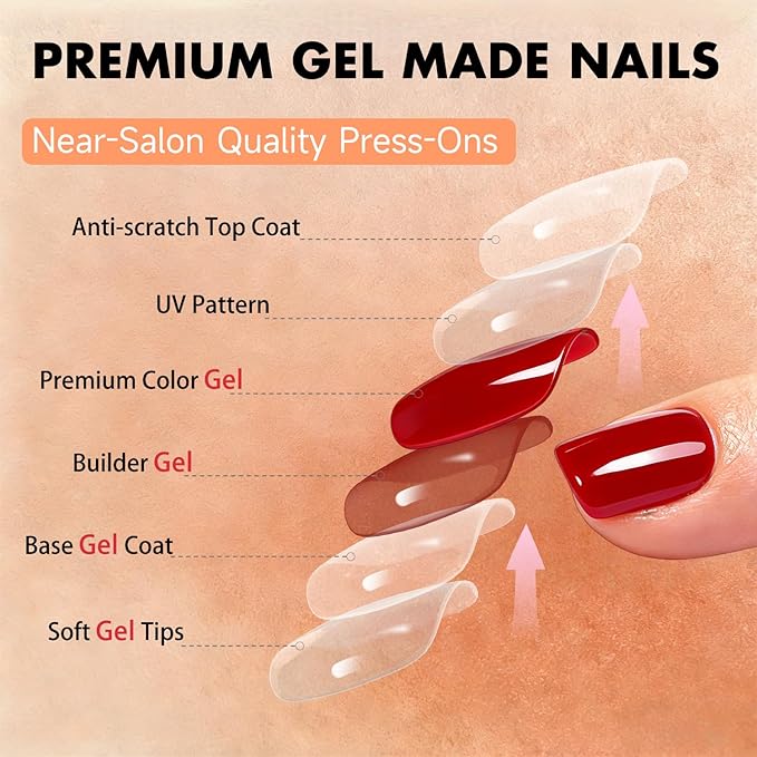 Chrome Red Press on Nails Short Square, Glazed Short Fake Nails with Sparkle Mirror Design, Shiny Glitter Glue on Nails with Glue, Cute Light Red Gel Nail Press ons for Fingernail 30 Pcs