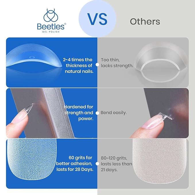 Beetles 12 Sizes Gel Nail Tips 504Pcs Pre Filed Half Matte Medium Almond Full Cover Etch Nail Tips False Fake Clear Acrylic Press on Nails for DIY Nail Extension and Salon Use