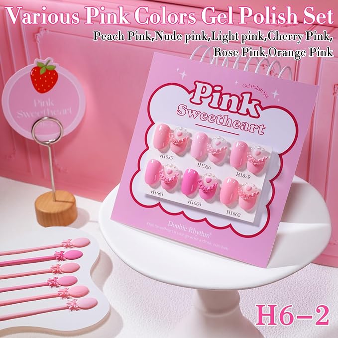 Double Rhythm 6 Pcs Hema Free Gel Polish Set 0.50 OZ Same Color Same Bottle Soak Off Neutral Natural Milky Gel Polish Kit Nail Art Manicure Salon DIY at Home (Peach Pink Rose-H6-2)