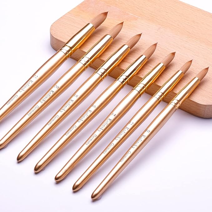 Acrylic Nail Brush Size 10, Kolinsky Acrylic Nail Brush for Acrylic Powder, Application Nail Art Drawing Brush for Extension Nails Carved for Beginners and Professionals (20#, Gold)