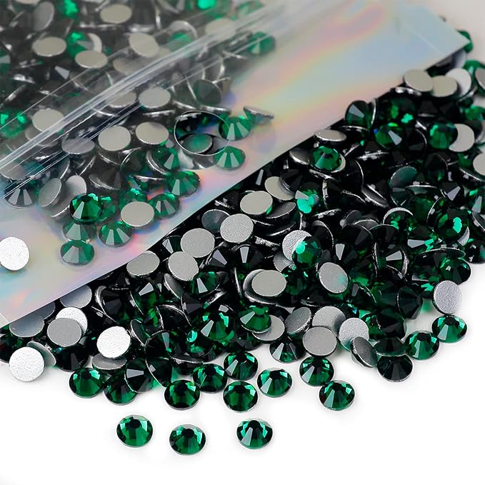 ss20 Emerald Glass Rhinestones 1440 Pcs Pack, 5mm Dark Green Flatback Rhinestone for Bling Tumbler, Shoes, Dance Costumes, Nail Art,Glitter Decoration