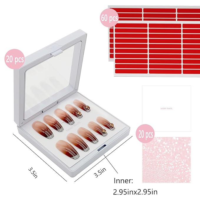 Press On Nail Packaging Boxes - 3D Floating Storage and Display Box With 60pcs Double Sided Adhesive Tape for Nail Tech