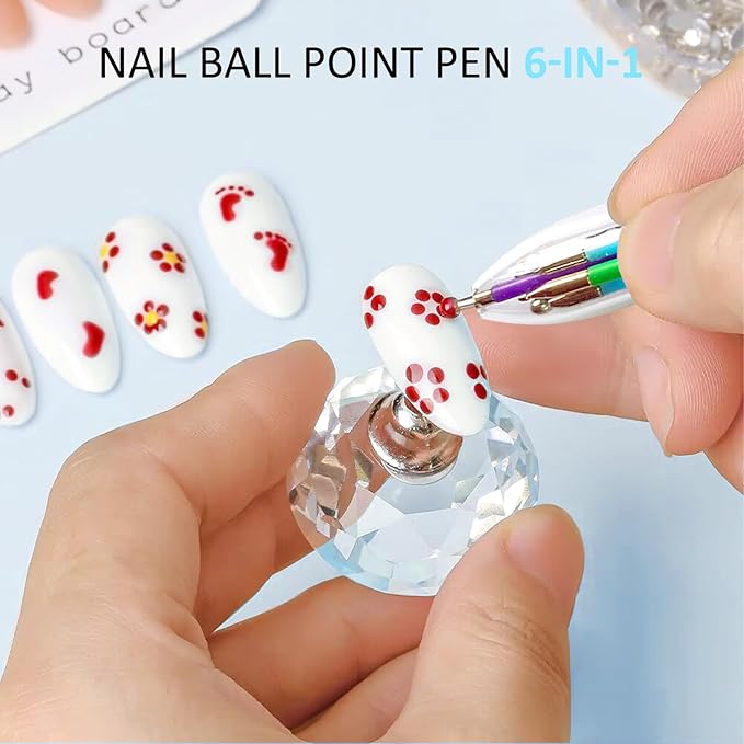 Nail Dotting Pen Nail Art 6 in 1 Dotting Tools in Ballpoint Pen Design Nail Art Kit, Nail Art Tip Dot Paint Manicure Kit, Stylus for Watercolor Paper, Tracing Paper-NAT259