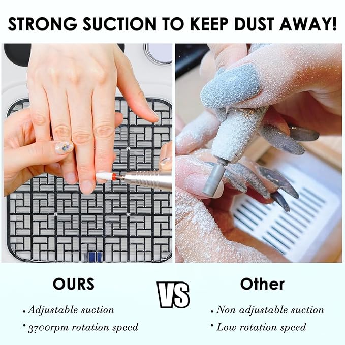 Nail Dust Collector with Reusable Filter for Acrylic Gel Nails, 80W Adjustable Nail Vacuum Suction Fan for Manicure Pedicure at Salon or Home, White