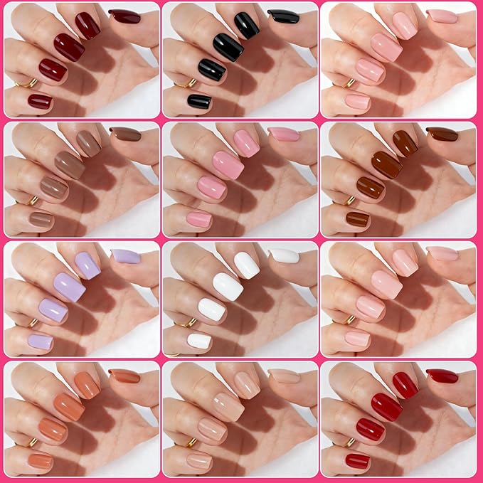 12 Solid Colors Press on Nails Short Round, 12Size 288PCS Full Cover Fake Nails with Nail Tabs for Small Nails and hands, Easy Application for Daily Wear