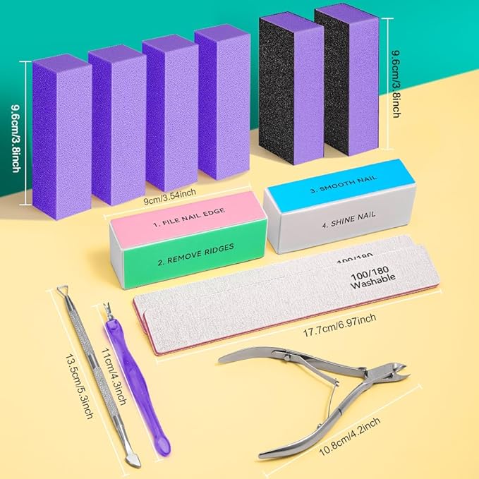 TsMADDTs 13 pcs Nail Buffer Kit with 4-Way Buffing Block, 3-Way Sanding Block, 100/180 Files, Cuticle Trimmer, Nail Care Tool Kit