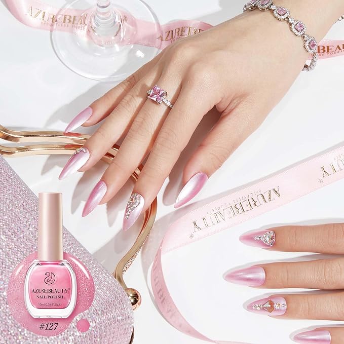 AZUREBEAUTY Shimmery Rose Pink Nail Polish – Quick Dry, Long-Lasting, Natural Shine Glossy Finish for DIY Manicure & Nail Art, Salon Quality, 10ml for Women