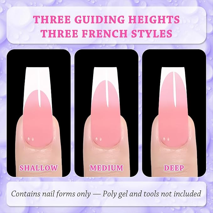 Outopen 150pcs Long Coffin Nail Forms for French Nail Extension, Thicken Clear Coffin Nail Mold for Polygel Acrylic Extension, Full Cover Fake Press On Nail Molds, 15 Sizes