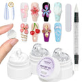 MIZHSE 3PCS 3D Nail Art Gel Clear and White Solid Builder Gel for Nails, 5 in 1 Non-Sticky Sculpture Hard Building Gels with Dual Form for 3D Carving Patterns Flowers for Beginner DIY Salon at Home