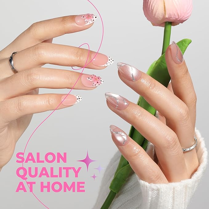 UNA GELLA Short Almond Nail Tips, 510Pcs 15 Sizes Pre-Etched Soft Gel Nail Tips Almond Shape Half Matte Full Cover Clear Fake Nails Extensions for DIY & Salon Manicure Soak Off