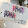 Handmade Press on Nails Almond,Sweet Cool Fake Nails With Designs,Metal 3D Aurora Nails 10Pcs/Box,Acrylic False Nails Press Ons,y2k False Nails With Glue For Women Girls Gift(L)