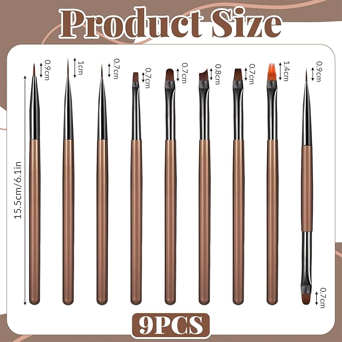 9pcs Nail Art Brushes Set Nail Art Tool Set Striping for Long Lines Drawing Pen with Extension Gel Brush Builder Gel Brush Dotting Pen Salon at Home Diy Manicure