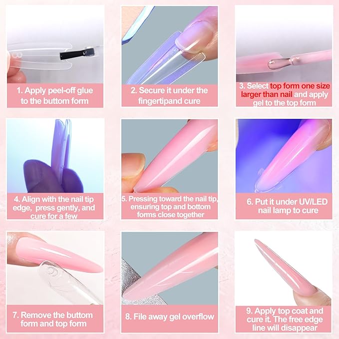 Allstarry Sandwich Dual Nail Forms, Reusable Sandwich Dual Forms 240pcs 15 Sizes Almond Pointed Nail Extensions Plastic Poly Gel Nails Forms for Builder Gel No Paper Forms Need Moldes Dual Nails Mold