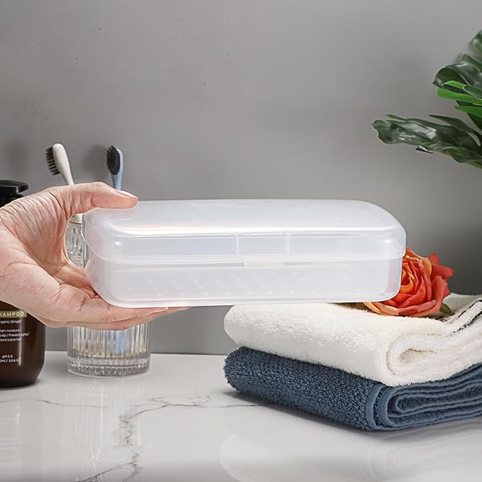 JUXYES 2 PCS Plastic Sterilizing Tray for Nail Art Accessories Tools, Portable Nail Art Tool Sterilizer Tray with Strainer, Fully Transparent Storage Box Organizer for Tweezer Manicure Tools