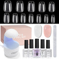 AILLSA Gel Nail Kit Short Coffin Nail Tips 240pcs with 2 In 1 Nail Glue Base Coat and Nail Dehydrator, False Nail Tips Kit with U V Light Top Coat for Beginners DIY Home Salon