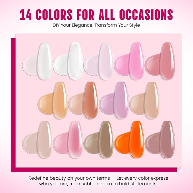 Poly Gel Nail Kit for Beginners: 14 Color Professional Gel Nail Extension Set with Slip Solution U V Lamp for DIY at Home Salon