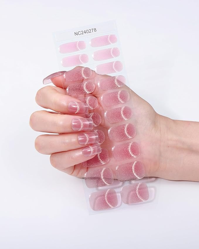 Cat Eye-Inspired 20pcs Semi Cured Gel Nail Strips - Salon-Grade DIY Wraps with Glaze Texture, Easy Application, UV Light Required for Stylish Nails