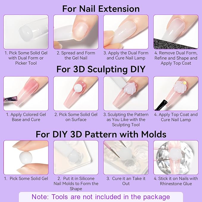 Makartt 3D Gel Nail Art: 4-in-1 Solid Builder Nail Gel White Non-sticky Hands for Extension, 15ML UV Glue for Acrylic Tips, 3D Nails Gels Sculpture Gels for Nails Art Salon Home DIY 2PCS 15ml