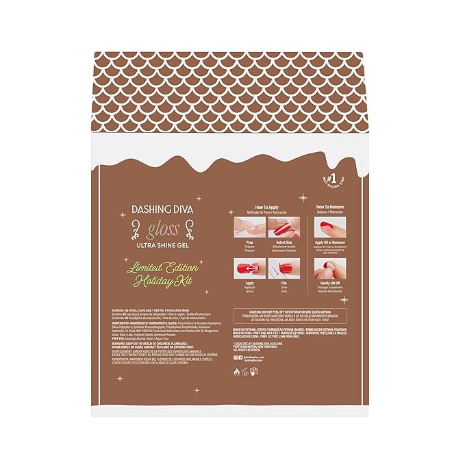 Dashing Diva Gloss Kit - Santa Said So - UV Free, Chip Resistant, Long Lasting Gel Nail Stickers - 3-Piece Manicure Set - Contains 46 Wraps, 2 Prep Pads, 1 File