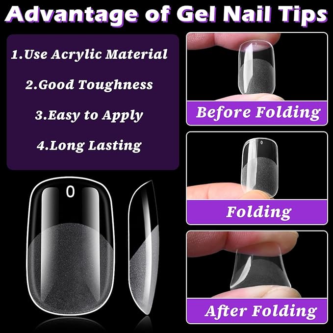 LoveOurHome 360pc Medium Squoval Nail Tips Clear Fake Nails Soft Gel Nail Tips Full Cover Round Square Acrylic Nails Clear Press on Nails Medium False Fingernail 15 Sizes for Gel Nail Extension