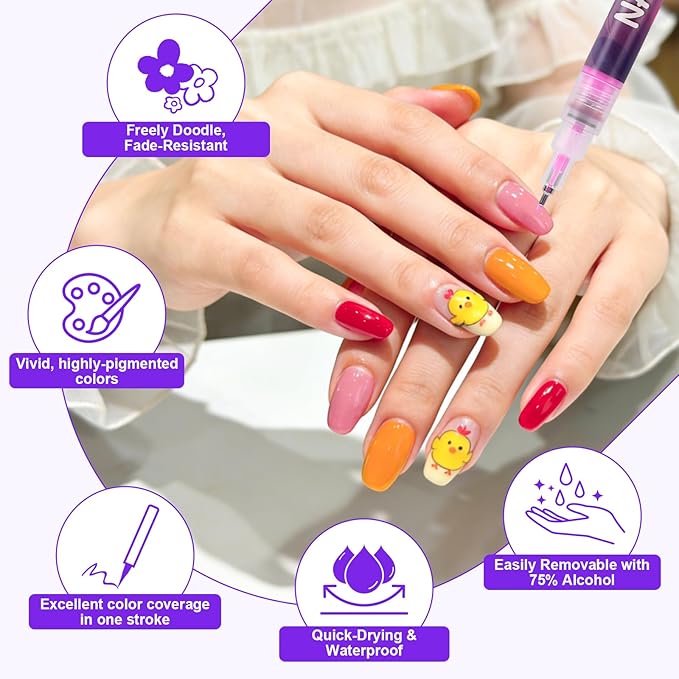 Pintada 12 Color Nail Art Pens Set - 0.5mm Fine Tip Nail Art Markers with Stickers, Leak-Proof Nail Pens for DIY Nail Art, Greeting Cards & Crafts