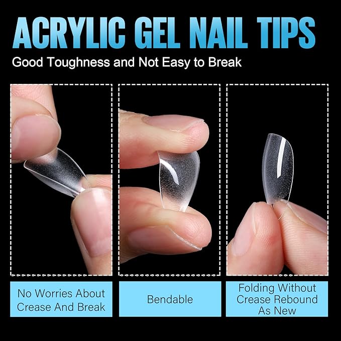 TOMICCA Short Almond Nail Tips,192Pcs Nail Tips Fake Nails Acrylic Nail Kit, 12Sizes Gel Clear Nails for Nail Extension Home DIY Nail Salon
