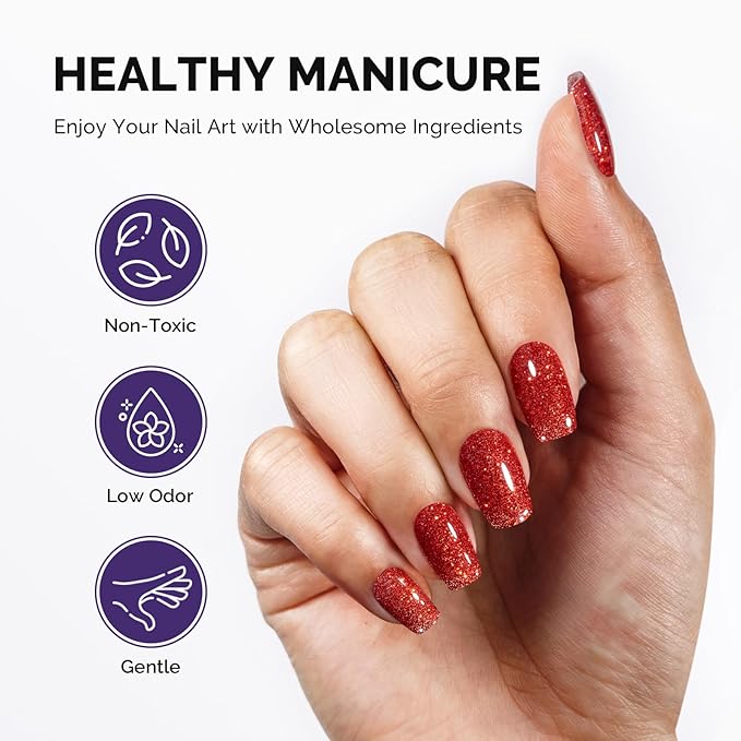 MelodySusie Galaliver Red Glitter Gel Nail Polish, 15ML Sparkly Shimmer Christmas Red Gel Polish Soak Off UV LED Cured Long Lasting Gift for Women DIY Nail Design Nail Art Manicure X01