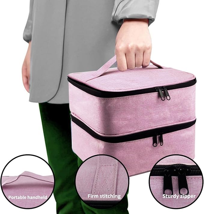 Meichoon Portable Nail Polish Carrying Organizer Case with Adjustable Bottle Compartment 30 Bottles of Gel Lamp and Manicure Tools Large Makeup Bag Travel with Removable Divider Pink