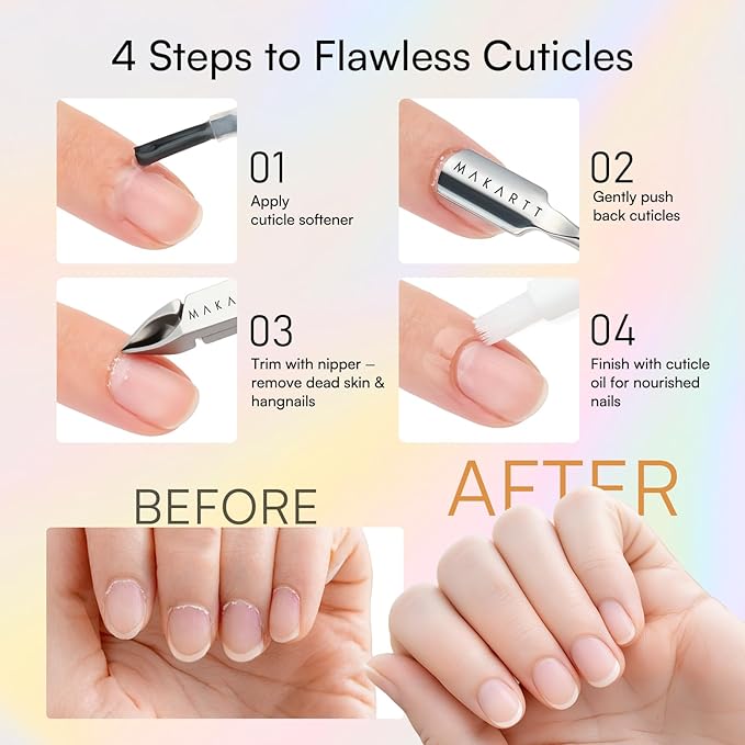 Makartt Cuticle Trimmer with Cuticle Pusher - Stainless Steel Cuticle Nipper with Dual Spring, Ergonomic Handle, 7mm Blade & Dual-Ended Pusher for Nail Care & Gel Removal, Silver