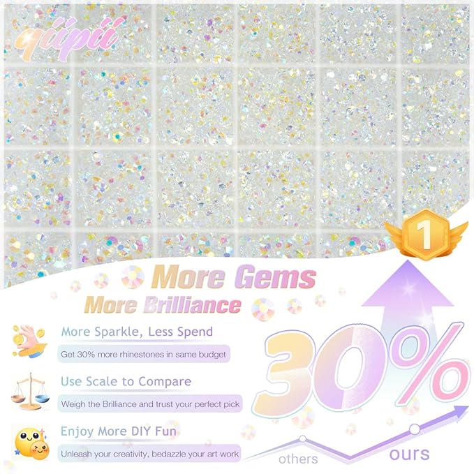 Transparent AB Resin Rhinestones w B7000 Glue for Bedazzling Crafting 2mm-6mm Clear White AB Flatback Jelly Stones Diamonds Gems Bedazzler Kit Charms for Nails Face Makeup Tumblers DIY Crafts