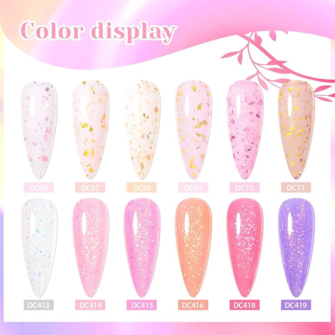 MTSSII 12 Colors Rubber Base Gel Set, Jelly Builder Gel Nude Sheer White Pink Purple Gold Foil Cloud-pattern Brocade 2-in-1 Soak Off Base Nail Strengthener Kit