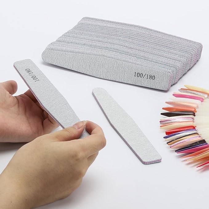 BTYMS 25 Count 100/180 Grit Nail Files - Double Sided Emery Boards, Reusable Nail Buffing & Manicure Files for Natural/Gel/Acrylic Nails