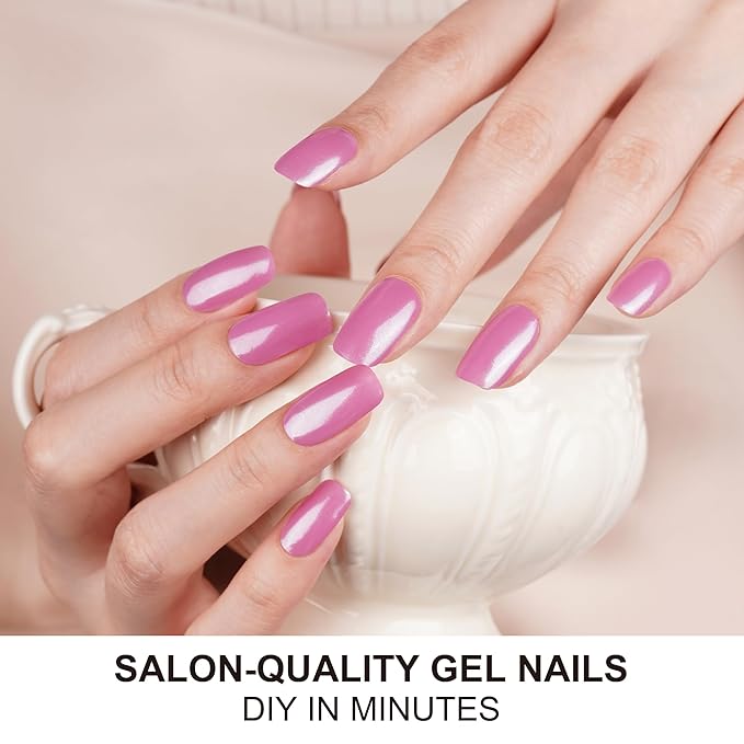 DANNI & TONI Semi Cured Gel Nail Strips Pinkish Purple (Luminous Shine) Mauve Gel Nail Wraps 28 Stickers