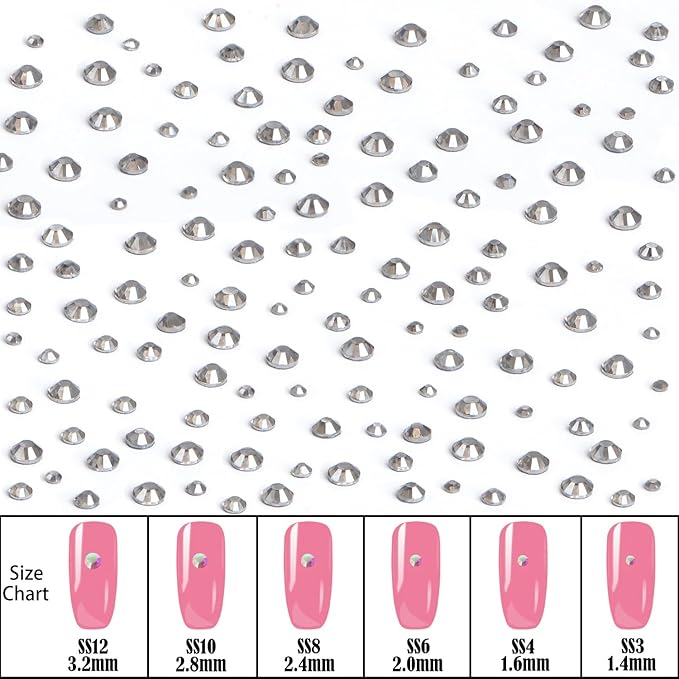 NCB Hotfix Iron on 8000pcs Crystal Rhinestones Round Gem for Crafts Decoration DIY Jewelry Making with a Picking Pen (Black Diamond, 6Sizes SS3-SS12)