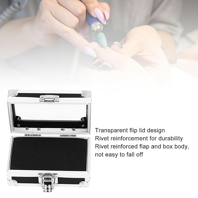 Dioche Nail Drill Bits Holder Dustproof Drop Resistant Multi Hole Storage Box for Nail Drill Bits - Durable Aluminum Alloy Container with Secure Lock and Transparent Cover