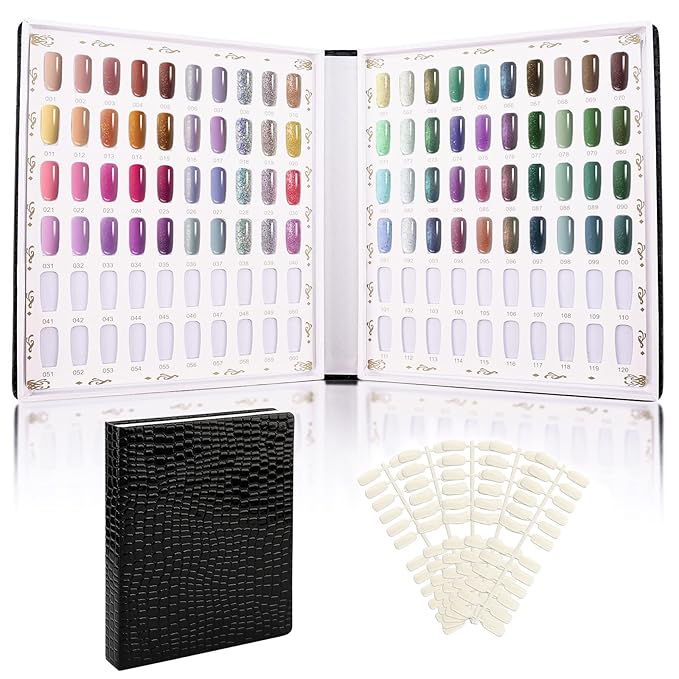 Segbeauty 120 Colors Sample Nails Display, Nail Gel Polish Organizer Colors Chart with 120 False Nail Tips, Nails Art Salon Home DIY Fingernail Swatch Stick Booklet Supplies Tool Showcase Cardboard