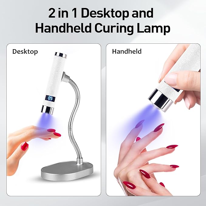 YTD Likomey Intelligent Sensor Handheld UV Light for Nail Gel with Magnetic Stand,Mini Portable Cordless Rechargeable Leather Nail Lamp with LCD Display,Fast Curing for UV Glue Builder Gel-G1 White