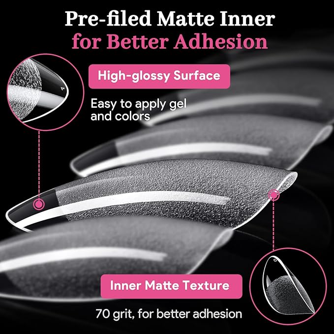 Short Almond Nail Tips - 15 Sizes 240 PCS Half Matte Full Cover Clear Fake Nails Pre-shaped Press On False Nail Tips Acrylic Soft Nail Gel Tips No C Curve Extension Manicure Home DIY Gelly Tips