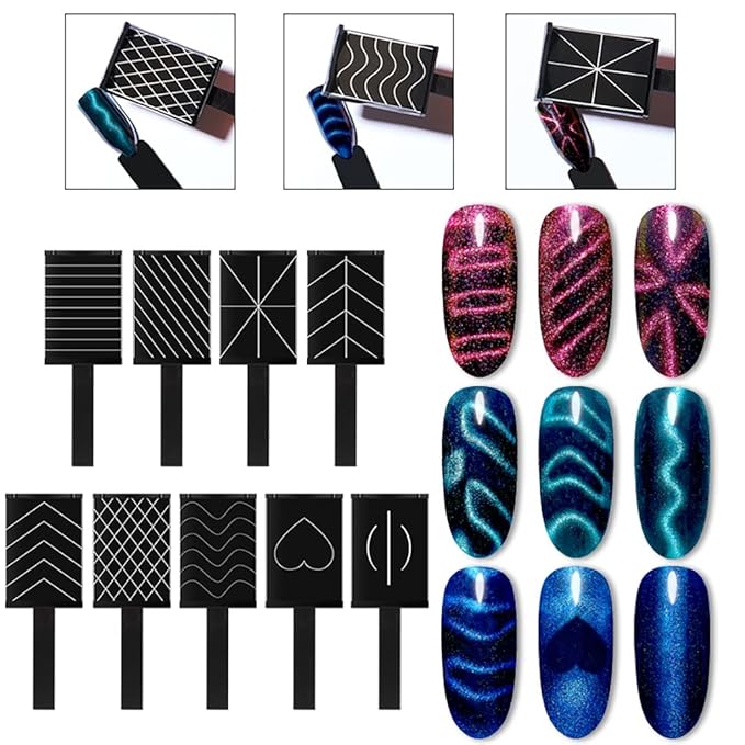 15 Pcs Nail Magnet Tool Set Magnet Plate Wand Board Magnetic Pen Stripe Nail Magnet Double Ended Magnet Wand Magnet Stick for Cat Eye Gel Polish Nail Art