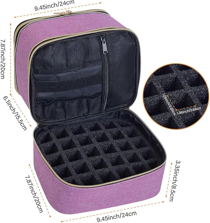 Nail Polish Organizer, Handheld Double Layer Nail Polish Storage with Adjustable Dividers, Holds 30 Bottles (15ml/0.5 fl.oz) for Nail Polish Lamp Manicure Tools and Essential Oil, Purple