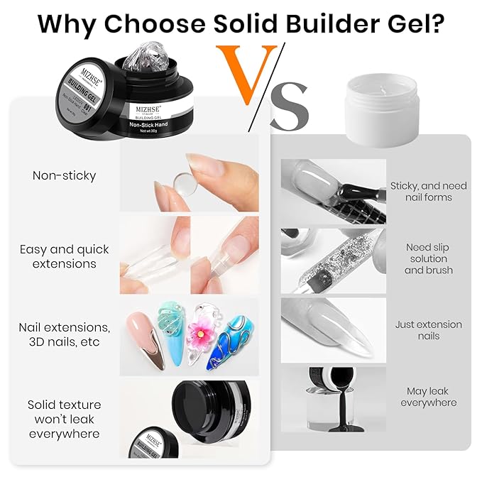 MIZHSE 30g Solid Builder Gel for Nails and 15g 3D Nail Gel, Clear Hard Sculpting Gels for Nails Art Soak Off U V LED Builder Gels for Salon Home DIY Woman