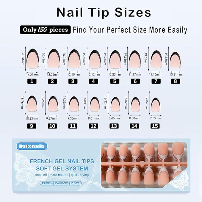 Skin Tones Almond French Tip Press on Nails, 150pcs Square Soft Short Press on Nails in 15Sizes, Pre-lasting Acrylic Gel Nail Tips, No Need to File Fake False Nail Tips Extension for Women Nails