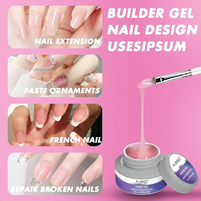 AIJIMEI Hard Gel for Nails Pink Color 30g Builder Gel for Nails Manicure Nail Professional Nail Design Flase Nail Extension